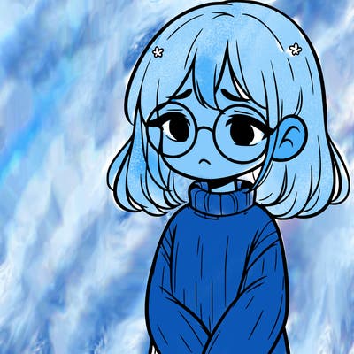 sad girl with glasses in a sweater