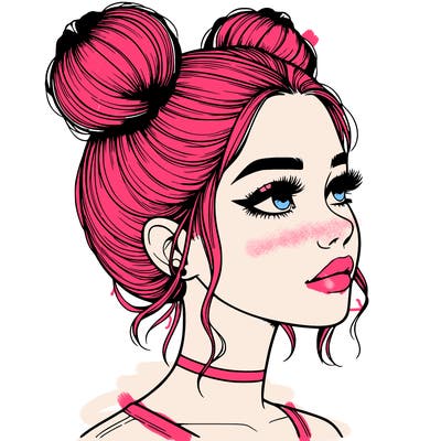 realistic girl with buns on the top of her head