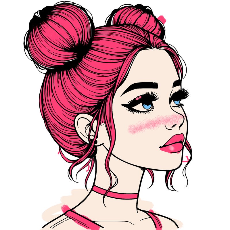 realistic girl with buns on the top of her head