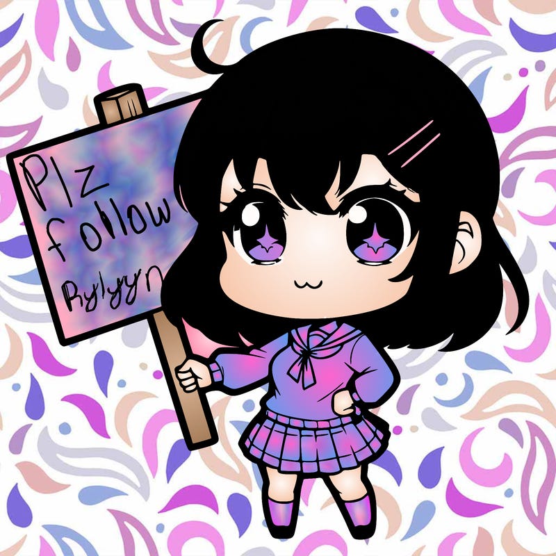 chibi girl holding a blank sign