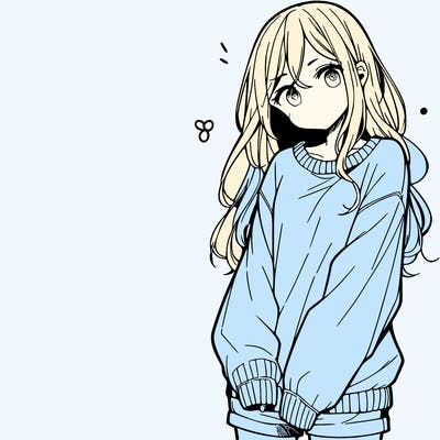 manga teen girl  in a sweater and baggy pants