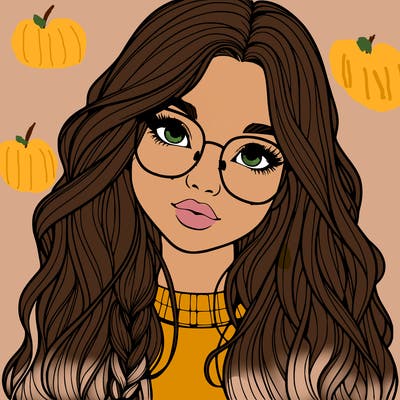 girl with long hair and freckles and glasses realistic