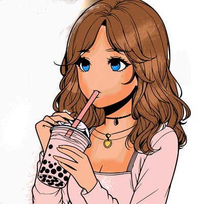 realistic girl drinking boba tea