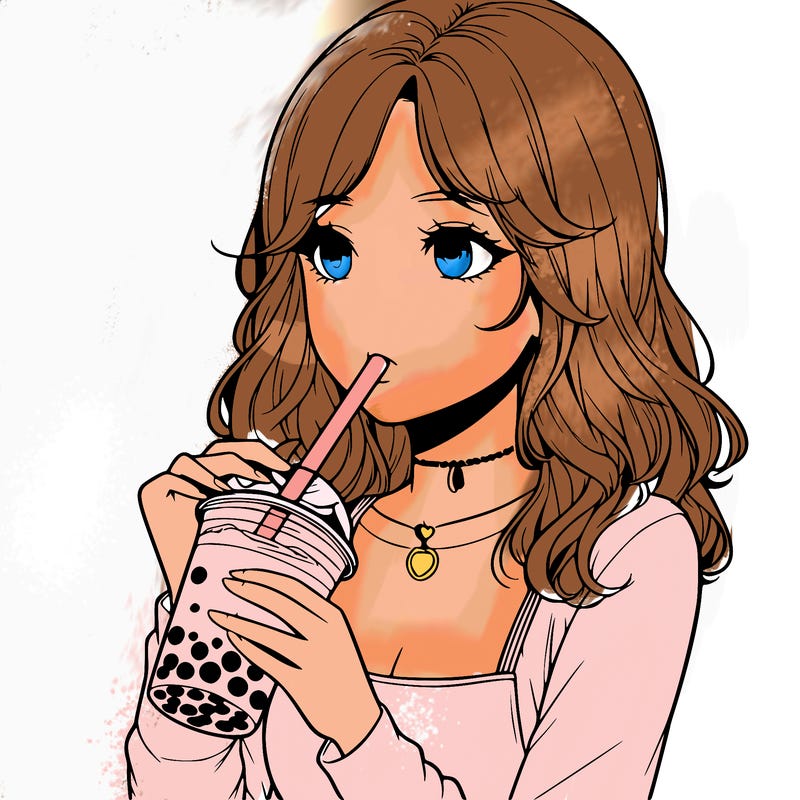 realistic girl drinking boba tea