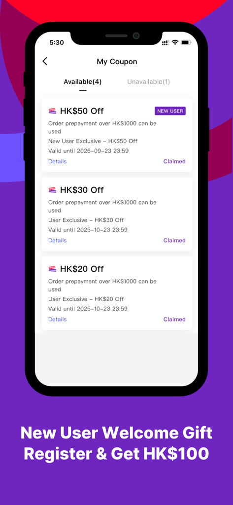 MoreTickets: Millions’ Choice - 새 사용자 할인 쿠폰과 환영 선물 배너를 보여주는 MoreTickets 앱 스크린샷