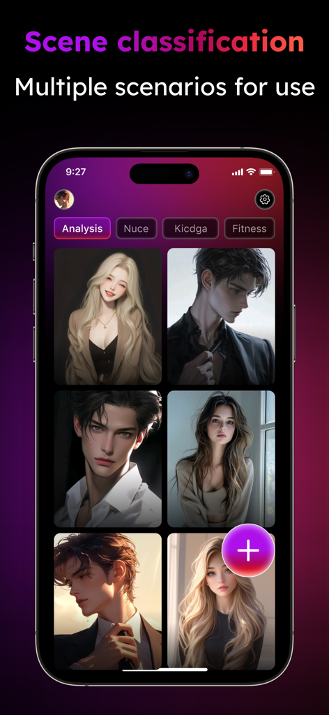 Intelligent Master-AI Chat - Interfaz de chat de Intelligent Master AI que muestra clasificación de escenas con varios retratos de personajes