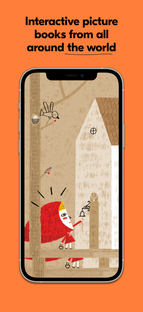 PIBOCO: kids books and stories - An artistic illustration of a storybook character on a smartphone screen representing interactive kids books