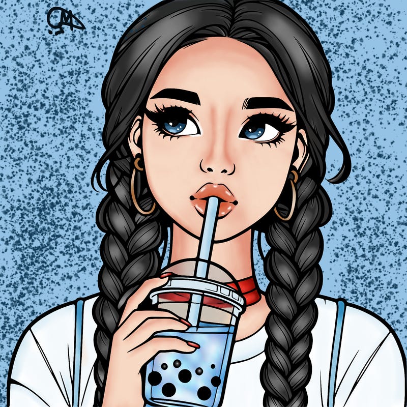 realistic girl with braided hair drinking boba