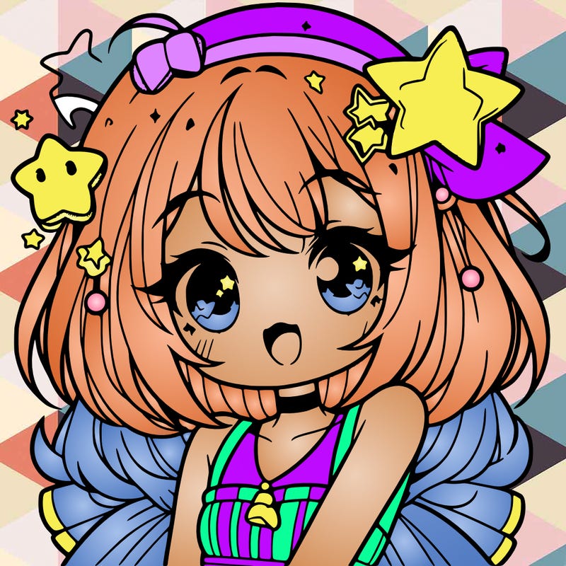 cute anime girl with star accessories