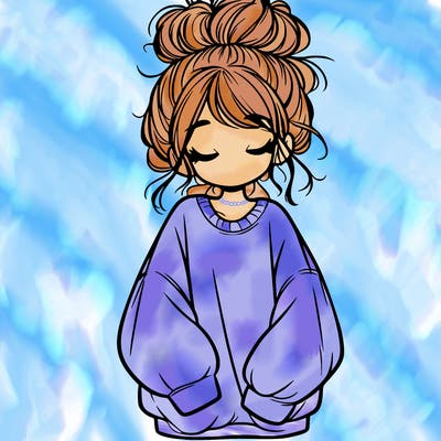 girl with baggy sweatshirt and messy bun