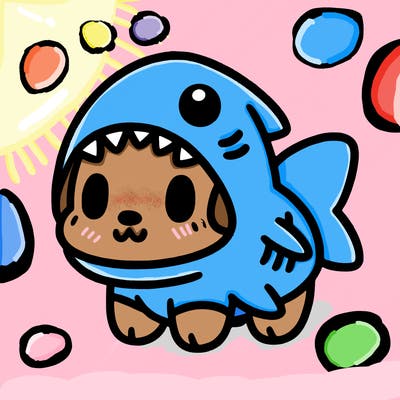 cute dog wearing a shark costume