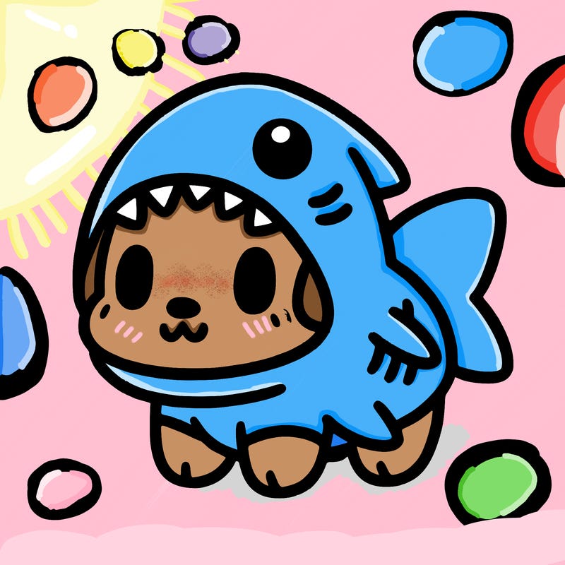 cute dog wearing a shark costume