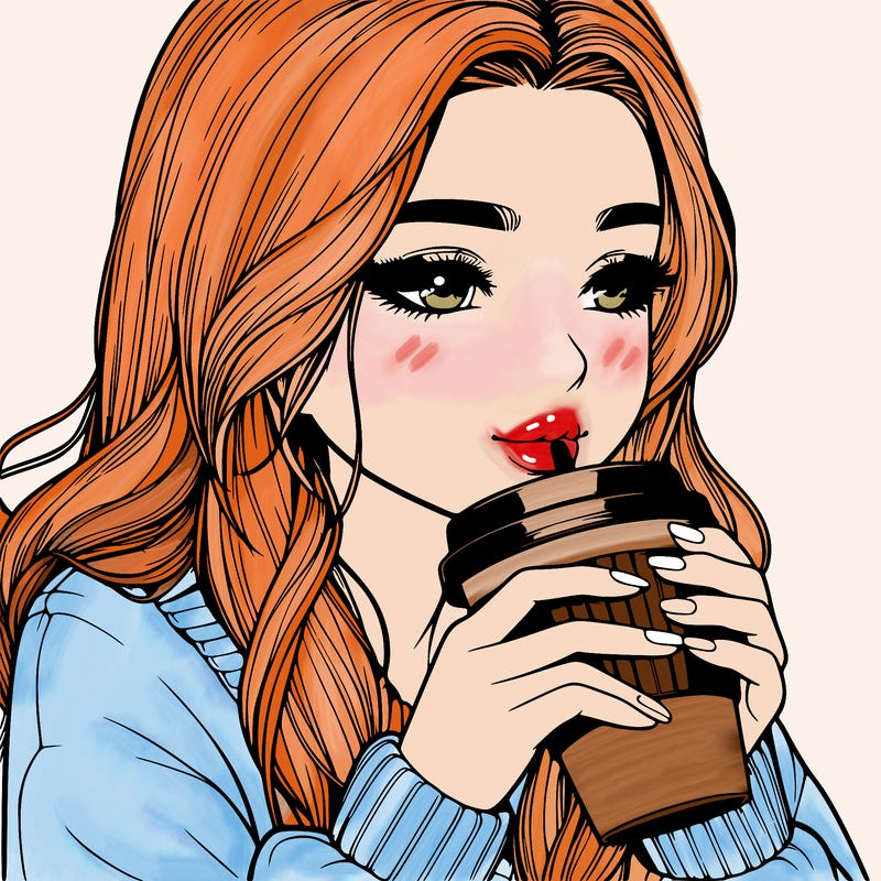 realistic girl drinking coffee