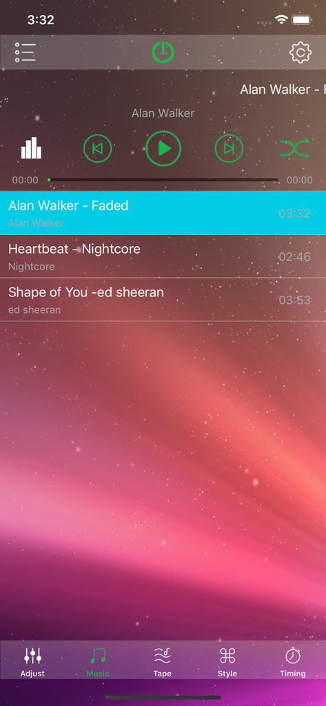 HappyLighting app screen for syncing LED lights with music rhythm