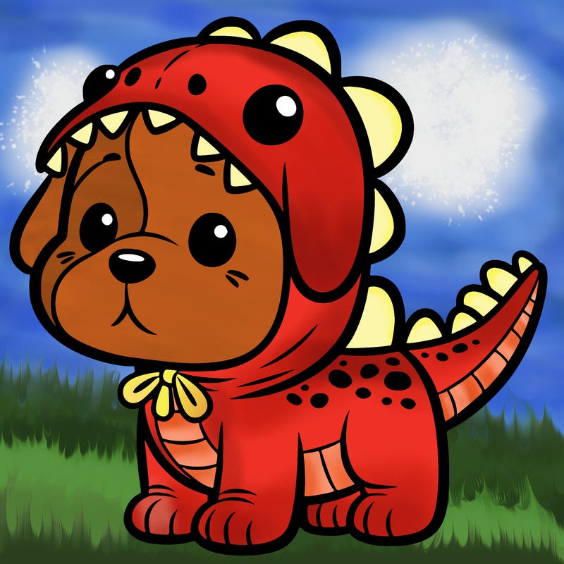 dog in a dinosaur costume