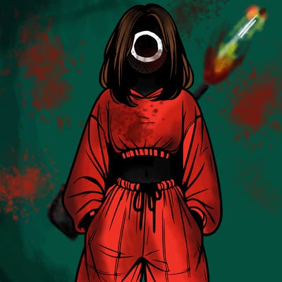 realistic girl faceless with baggy pants and a crop top