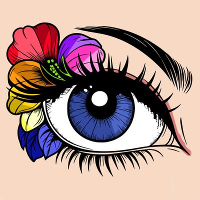realistic eye with flower