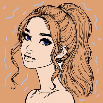 realistic girl with a ponytail on her hair and lips