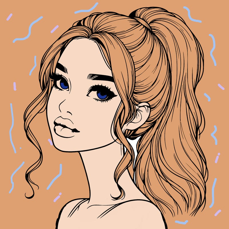 realistic girl with a ponytail on her hair and lips