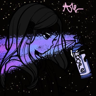 a realistic girl spray painting