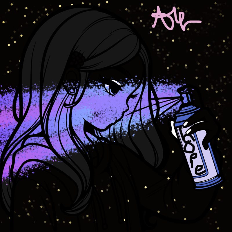 a realistic girl spray painting