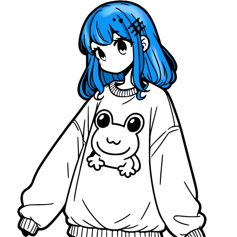 girl wearing frogging sweatshirt