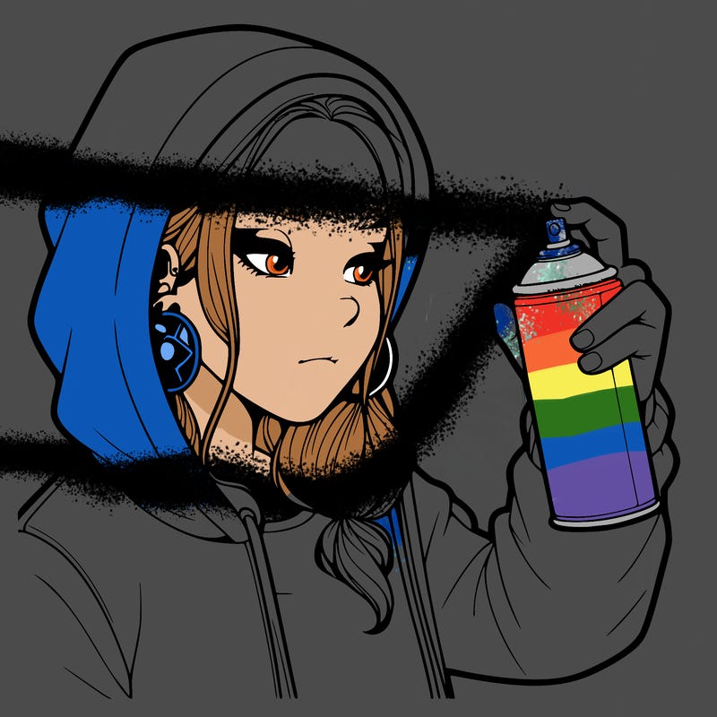 a realistic girl, spray painting