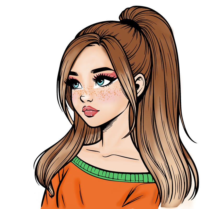 realistic girl with a high ponytail