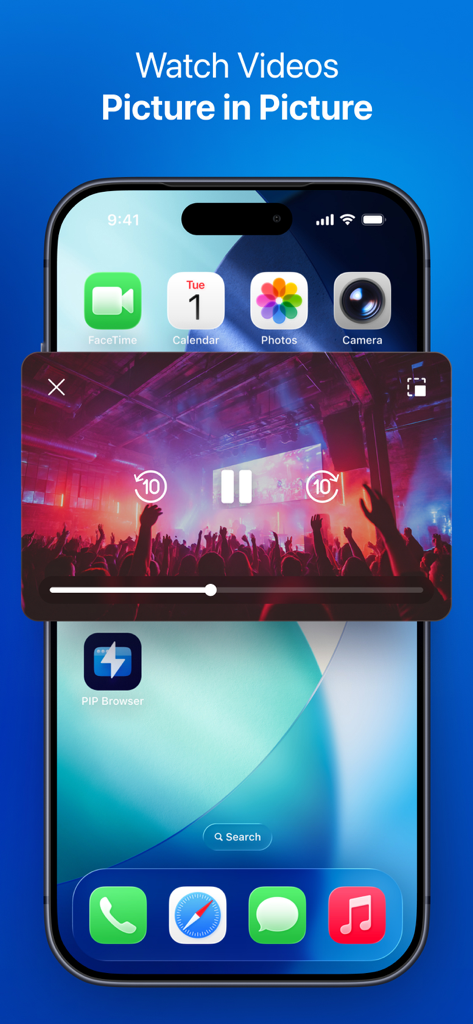 iPhone screen with a floating video window in picture in picture mode