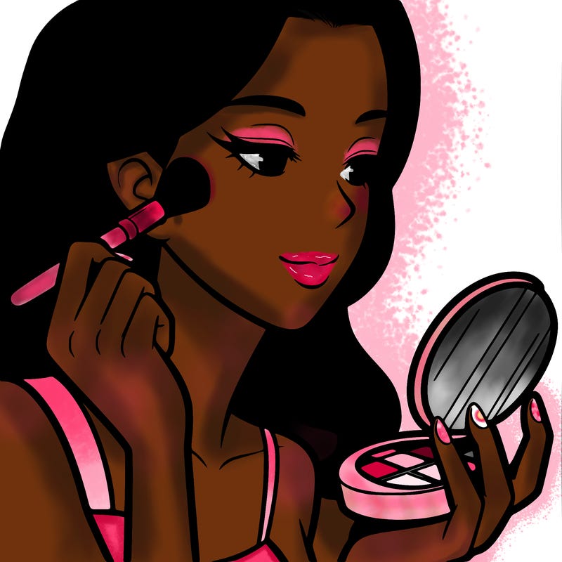 little girl putting on makeup