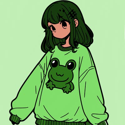 girl wearing frogging sweatshirt