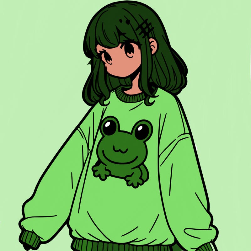 girl wearing frogging sweatshirt