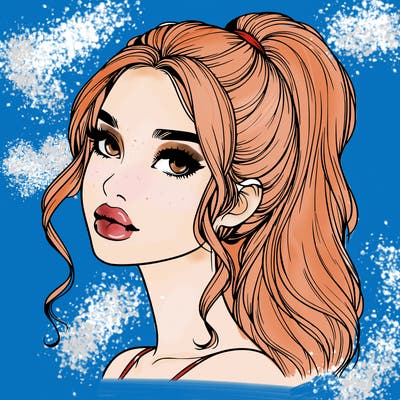 realistic girl with a ponytail on her hair and lips