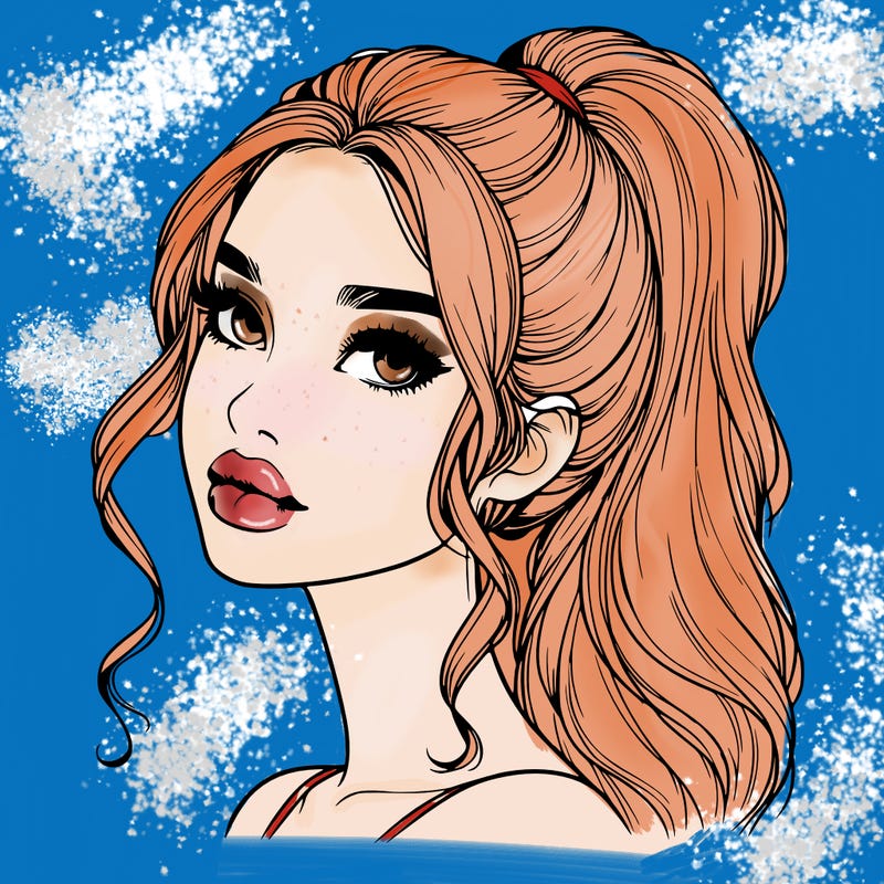 realistic girl with a ponytail on her hair and lips