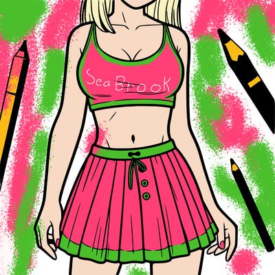 a woman wearing croptop and skirt