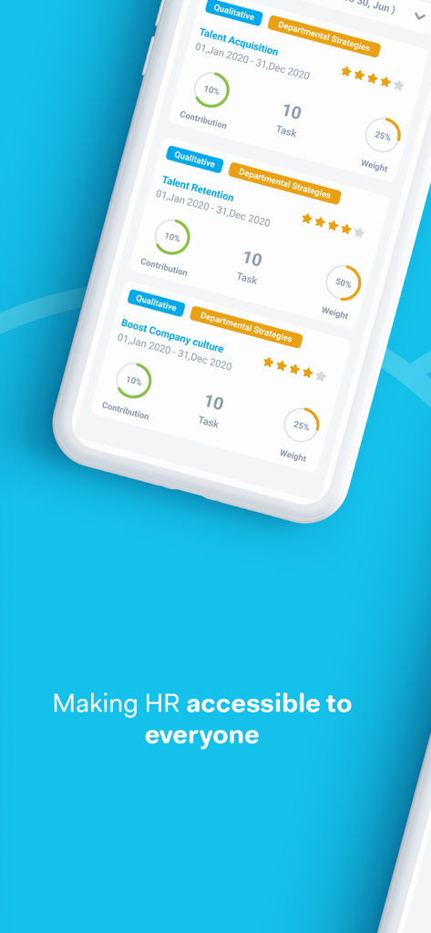 RemoteApps mobile screen displaying HR departmental strategies and talent management metrics.