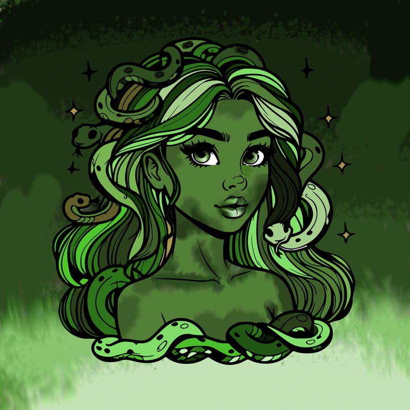 realistic girl with snakes as hair