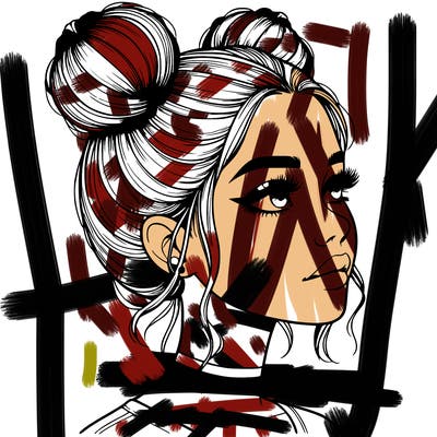 realistic girl with buns on the top of her head