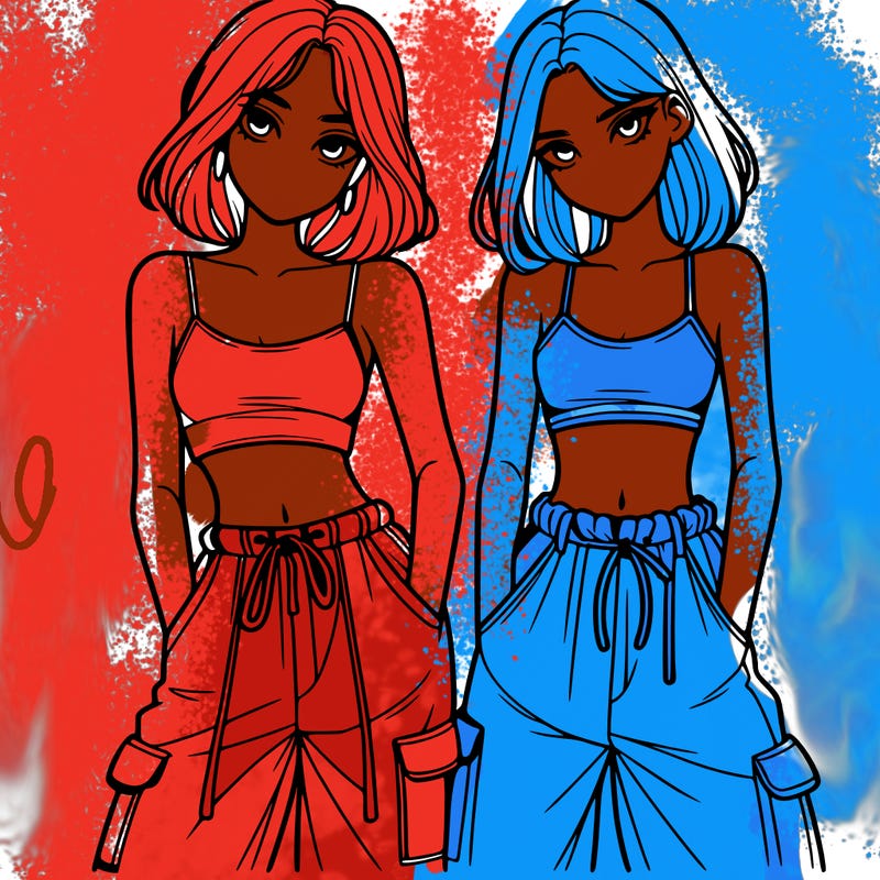 two girls with crop top with baggy pants