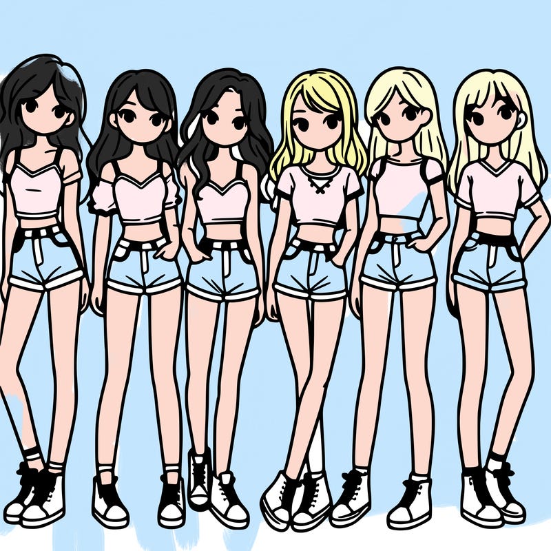 a group of girls wearing crop tops and shorts