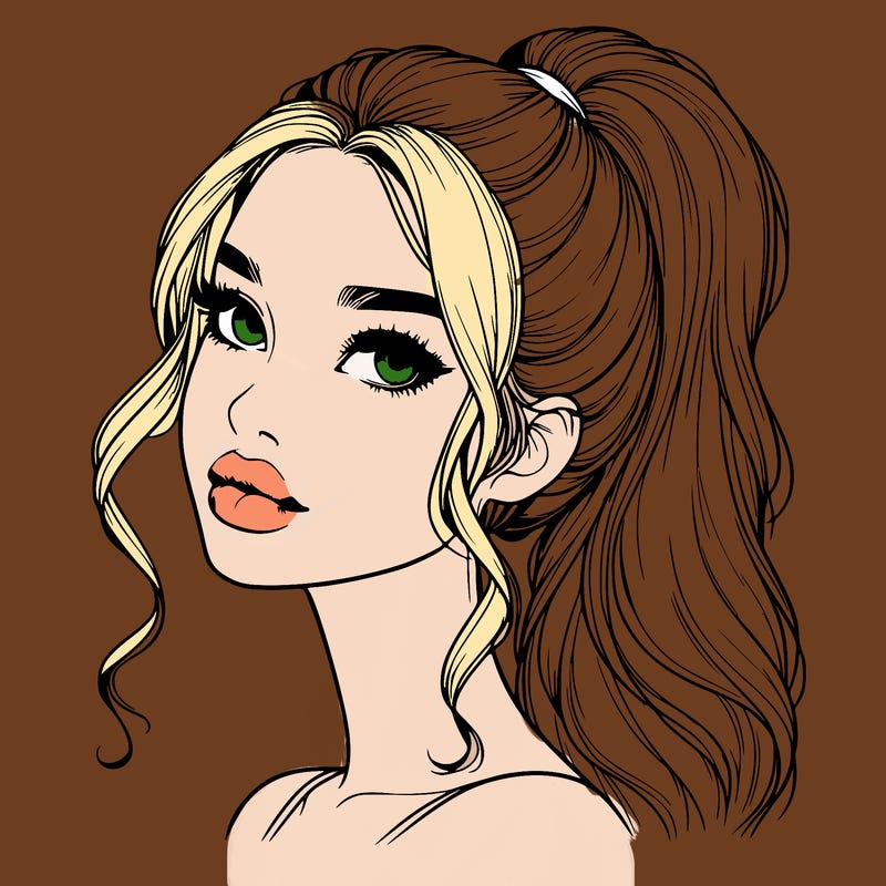 realistic girl with a ponytail on her hair and lips