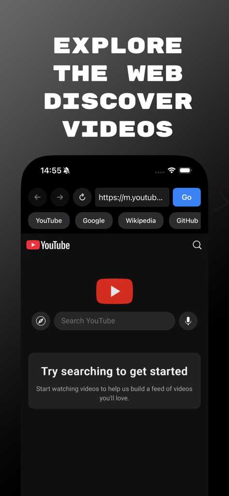 Music Player: Offline & Stream - In-app web browser interface for discovering videos on YouTube