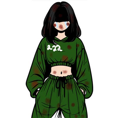 realistic girl faceless with baggy pants and a crop top