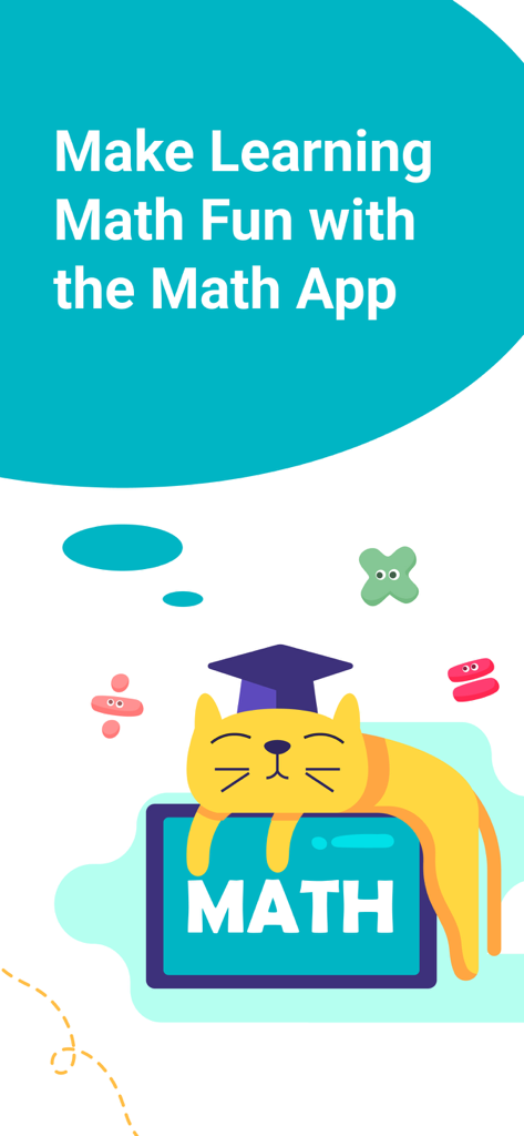 12345 Math Academy Grades 1-5 - Cartoon cat with graduation cap promoting fun math learning for kids