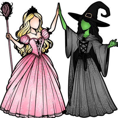 detailed realistic split of a princess and a witch