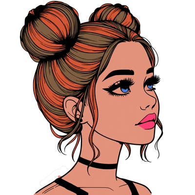 realistic girl with buns on the top of her head