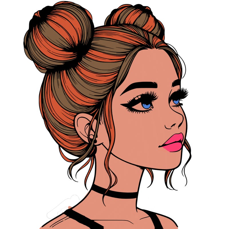 realistic girl with buns on the top of her head