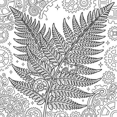 Discover a botanical marvel with our Steampunk Lady Fern coloring page, blending delicate flora with industrial-chic fantasy. This intricate design offers a captivating challenge for colorists seeking a unique artistic escape.