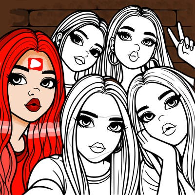 group of teen girls friends y2k up close in a selfie