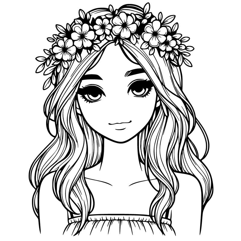 realistic girl with flowers crown